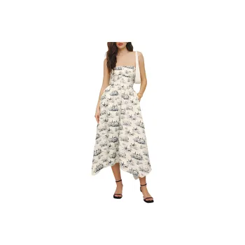 REFORMATION Grazi Linen Dress Sleeveless Dress Women's Printed Fabric