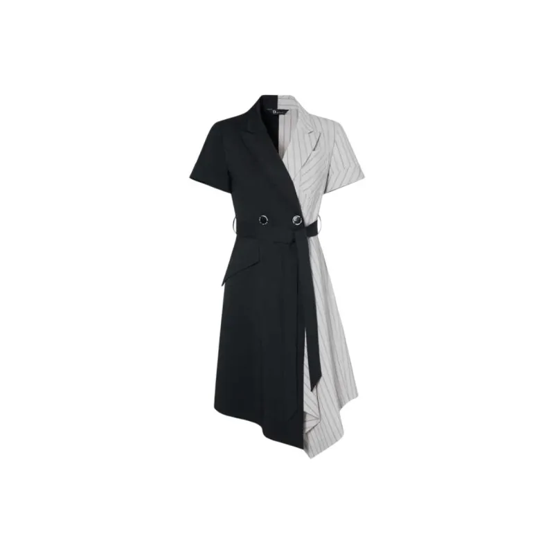 IDPAN Short Sleeved Dress Women's Black Beige-0