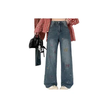 Icicofficial Jeans Women's Blue Embroidery
