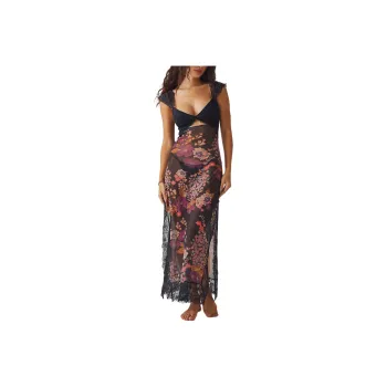 FREE PEOPLE Suddenly Fine Maxi Slip Short-Sleeved Dresses Women's Black Combo/Black Combo