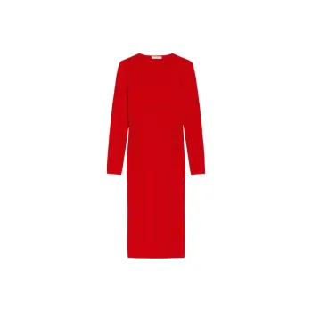 MaxMara Comica Collection Crepe Knit Midi Dress Long Sleeved Dress Women's Red