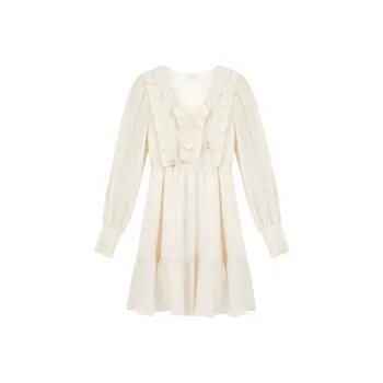 SUNSUNTOWN Long Sleeved Dresses Women's Cream Apricot