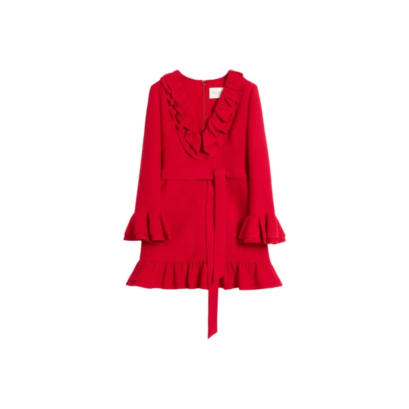 Valentino Ruffled V Neck Mini Dress-0