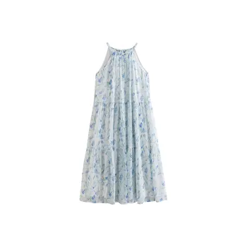 Initial Language Sleeveless Dress Women's Light Blue