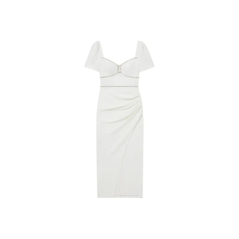 Self portrait Short Sleeved Dress Women's Pure White-0