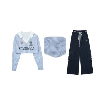 BVODE Casual Suits Women's Shirt+Strapless Top+Pants