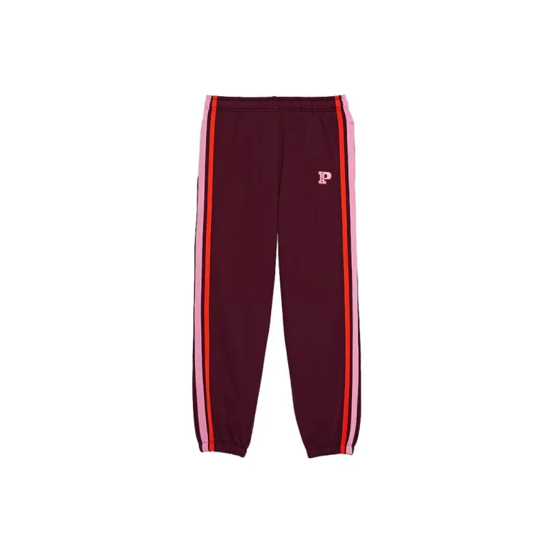 Victoria's Secret PINK Ivy Fleece Relaxed Sweatpants / Wild Rose Knitted Sports Pants Women's Deep Red-0