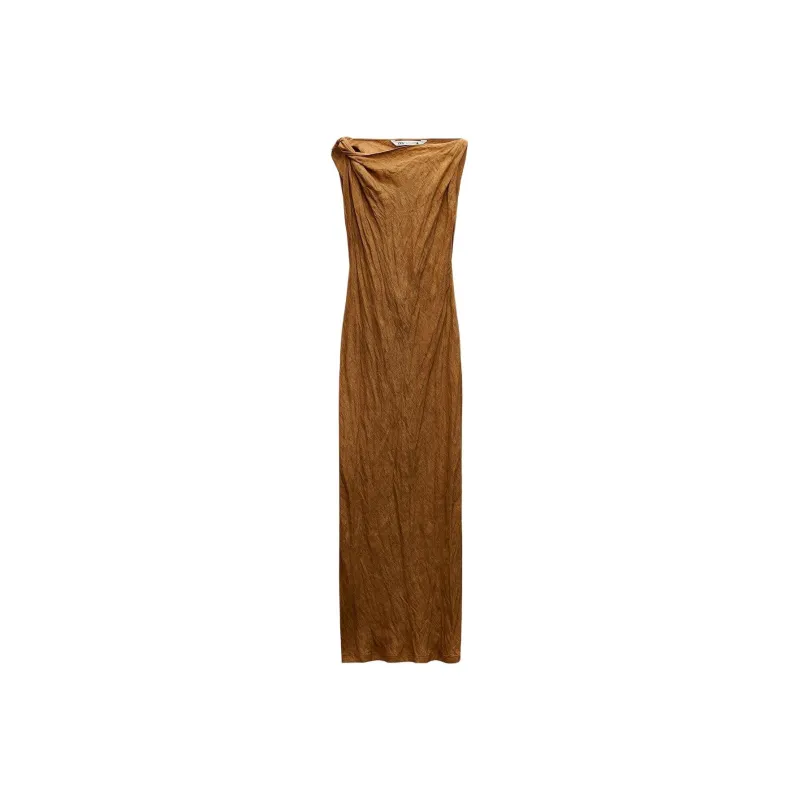 ZARA Sleeveless Dress Women's Brown Yellow-0