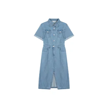 Mo Han Yi Mei Short Sleeved Dress Women's Denim Blue