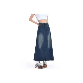 Ordifen Denim Long Skirts Women's Blue