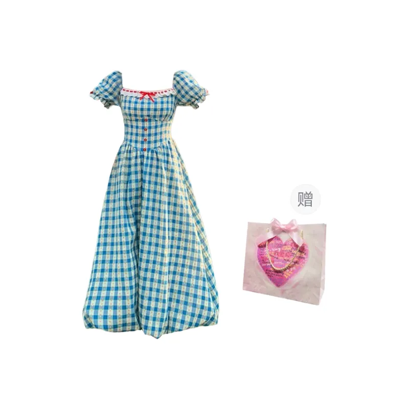 Peaches Peaches Short Sleeved Dress Women's Blue Plaid-8