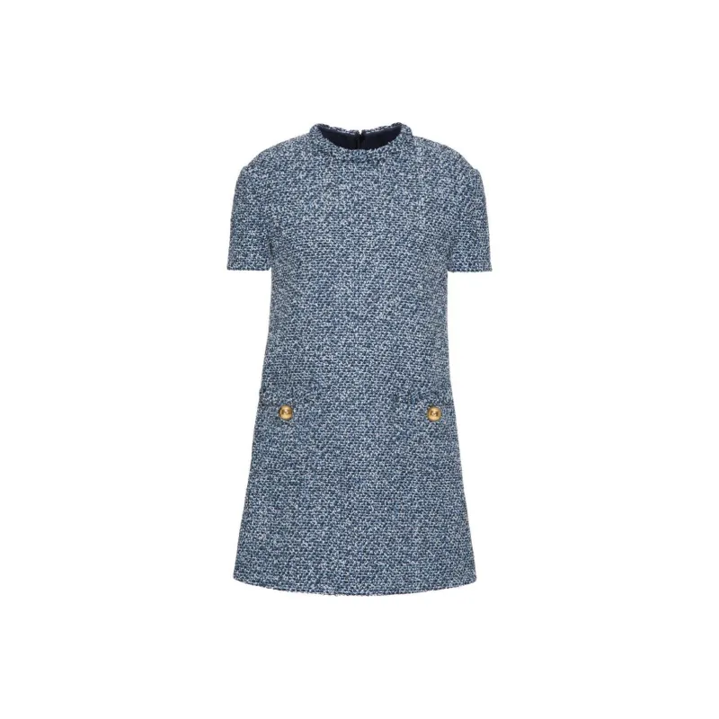 Valentino Crewneck Tweed Short-Sleeved Dresses-0