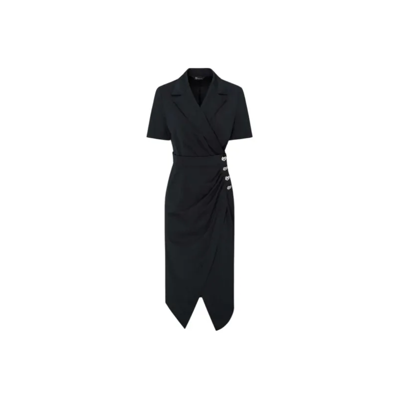 IDPAN Short Sleeved Dress Women's Navy Blue-0