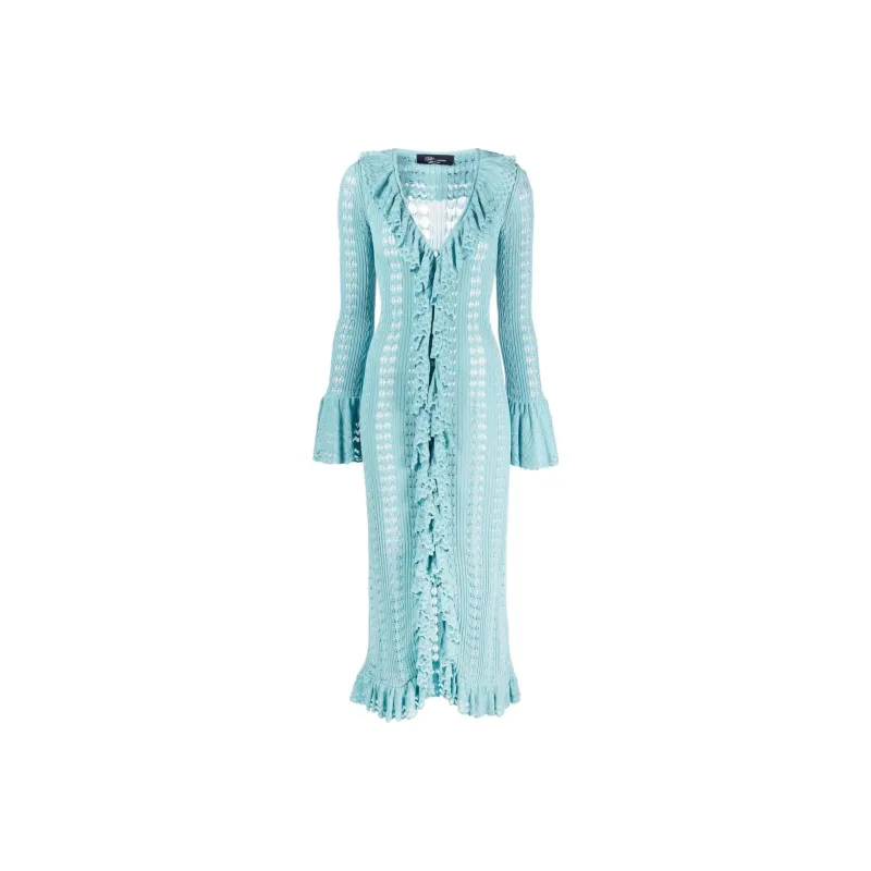 Blumarine Ruffled Knitted Buttoned Maxi Dress-0