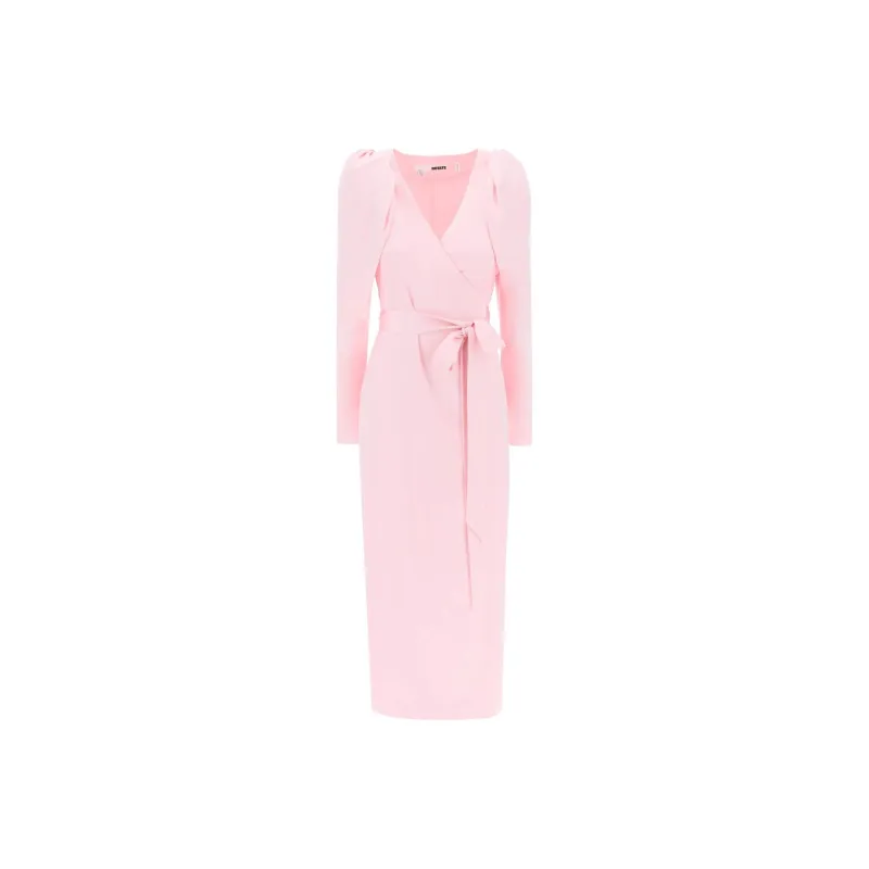 Rotate Long-sleeved Satin Wrap Dress-0