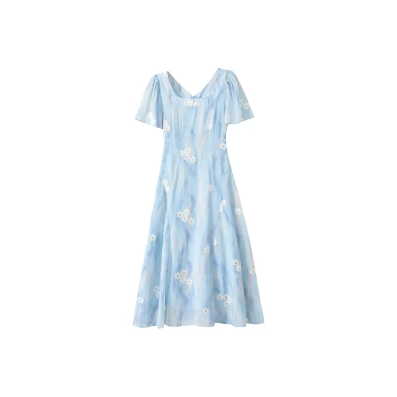 Incolore Short Sleeved Dress Women's Light Blue-0