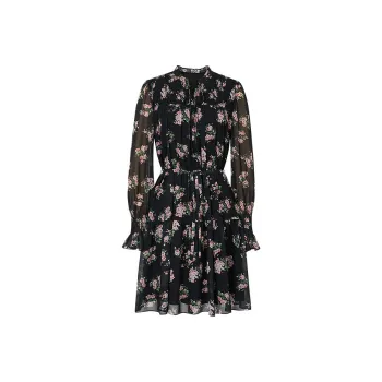 Hopeshow Long Sleeved Dress Women's Black With Floral
