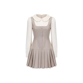 CHIWAWAMEME Long Sleeved Dress Women's Milk Tea & Beige
