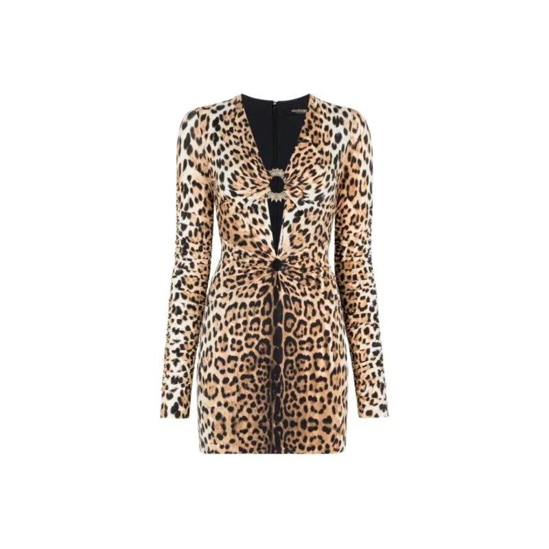 ROBERTO COLLINA Leopard-Printed Cut-Out Mini Dress-0
