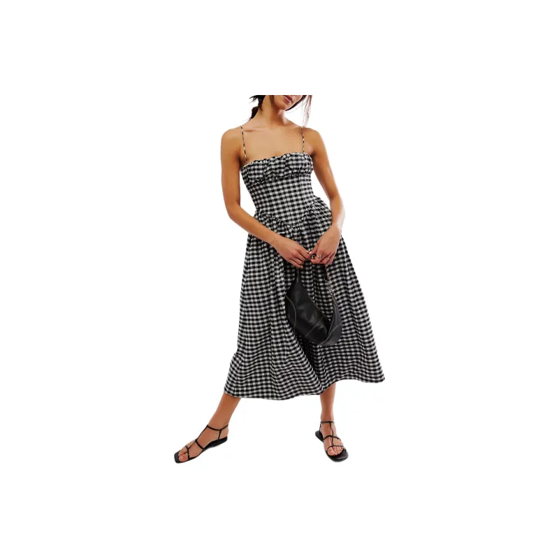 FREE PEOPLE Ronny Kobo Barrett Dress Slip Dresses Women's Black/White-0