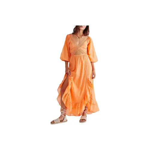 FREE PEOPLE X's And O's Midi Long-Sleeved Dresses Women's Papaya/Papaya Color