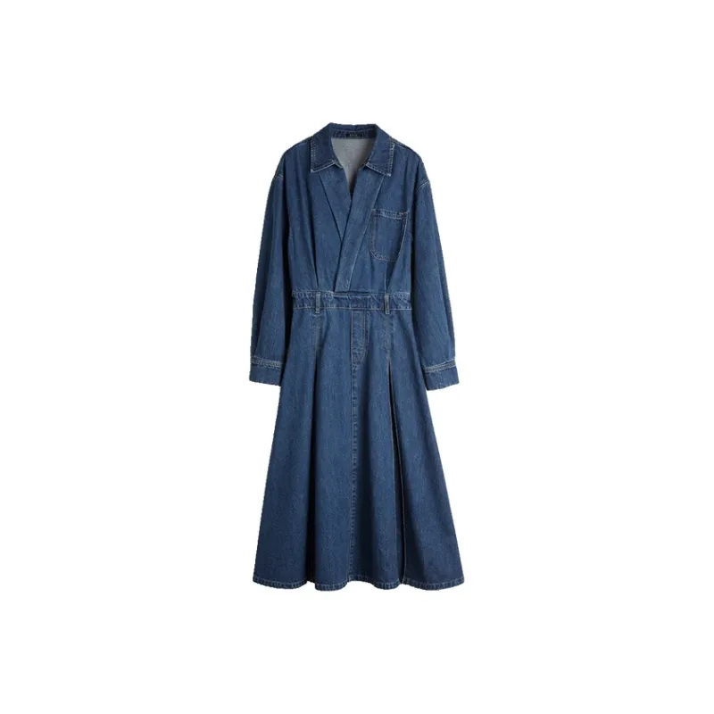 ELLE Long Sleeved Dresses Women's Denim Blue-0