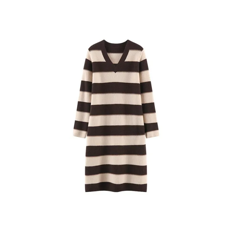 MAIGRE SIMHAT Long Sleeved Dresses Women's Dark Coffee+Beige-0