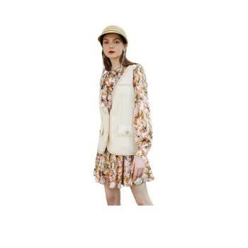 ZRAU Long Sleeved Dresses Women's Yellow Floral