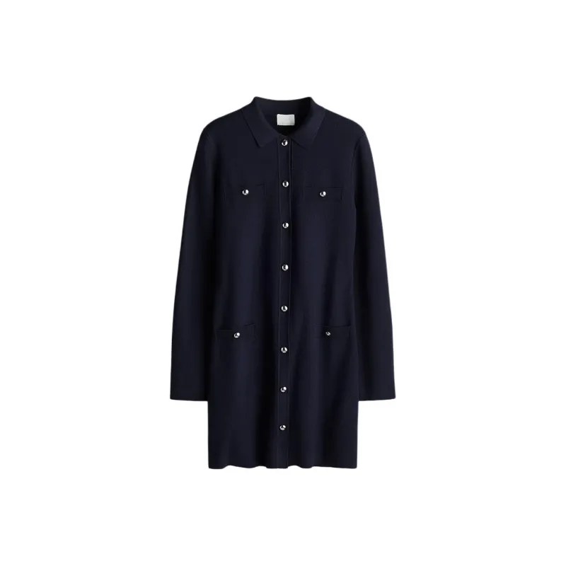 H&M Long Sleeved Dress Women's Marine Blue-0