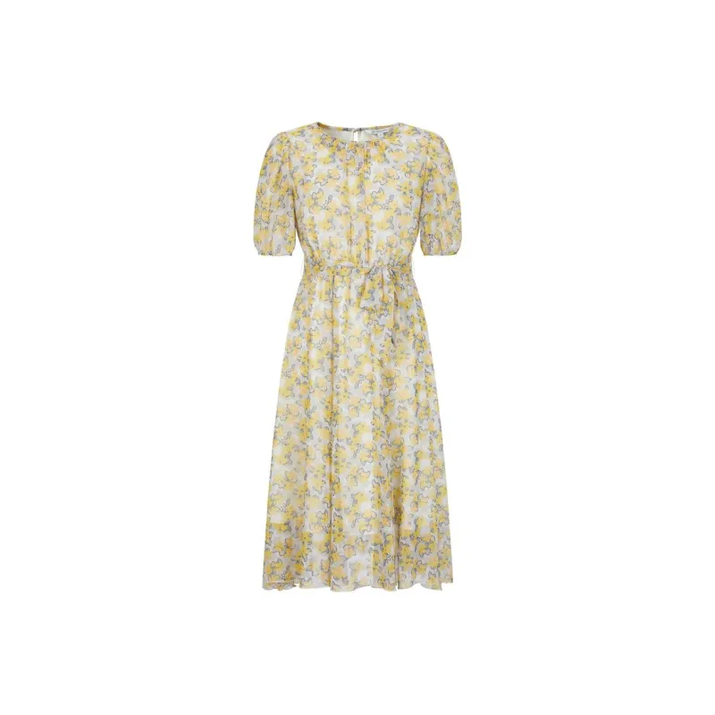 JZ. ANNAKRO Short Sleeved Dress Women's Light Pattern Yellow-0
