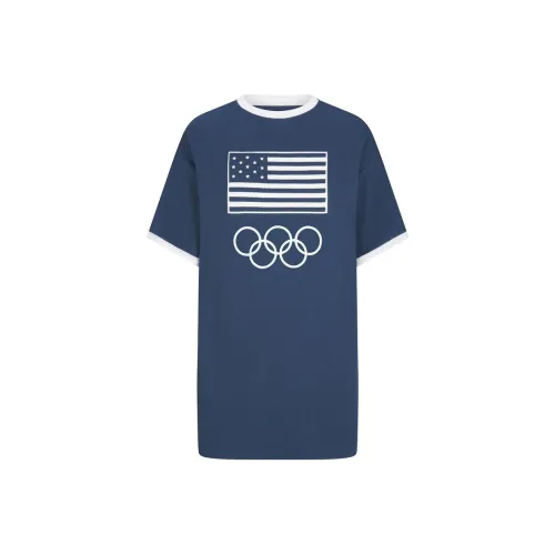 Skims USA Olympic Team Co-branded Short-Sleeved Dresses Women's NAVY/Marine Blue