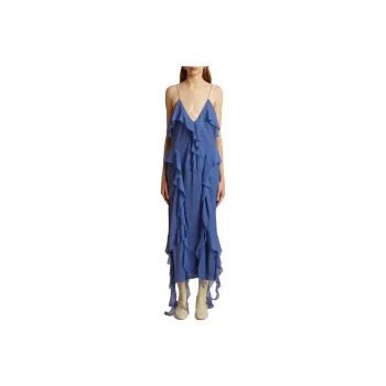 KHAITE The Pim Ruffle trim Silk Midi Dress
