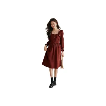 Mo Han Yi Mei Long Sleeved Dresses Women's Burgundy