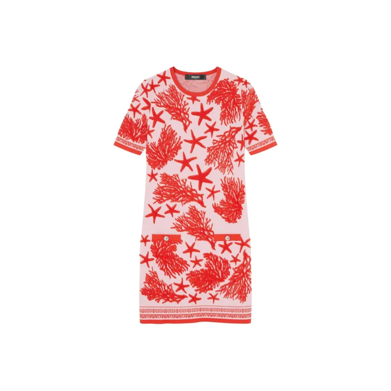 VERSACE Barocco Sea Short-Sleeved Knitted Midi Dress-0