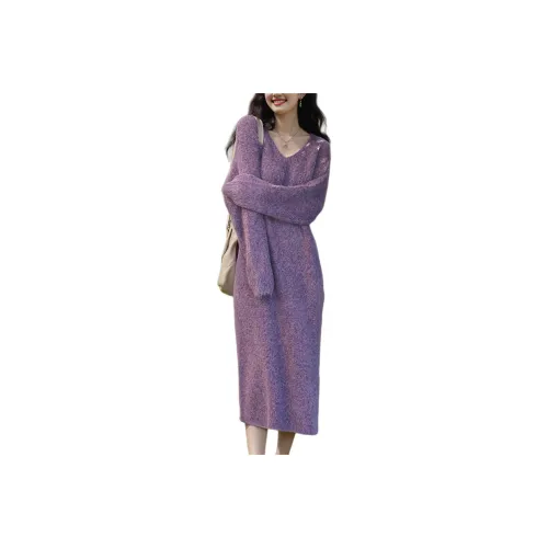 Wbwq Long Sleeved Dress Women's Purple