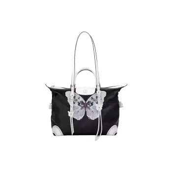 Anthracene Cowhide Patchwork Canvas One Shoulder Handbag Women's Multicolor