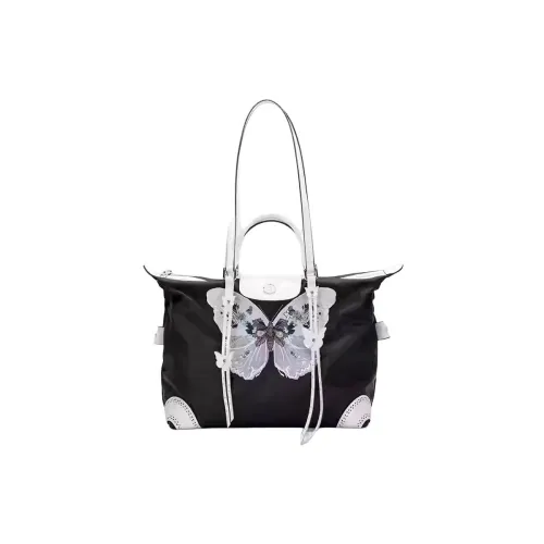 Anthracene Cowhide Patchwork Canvas One Shoulder Handbag Women's Multicolor