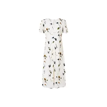 Hopeshow Short-Sleeved Dresses Women's Beige Base With Flowers