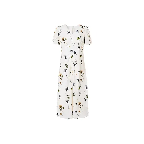 Hopeshow Short-Sleeved Dresses Women's Beige Base With Flowers