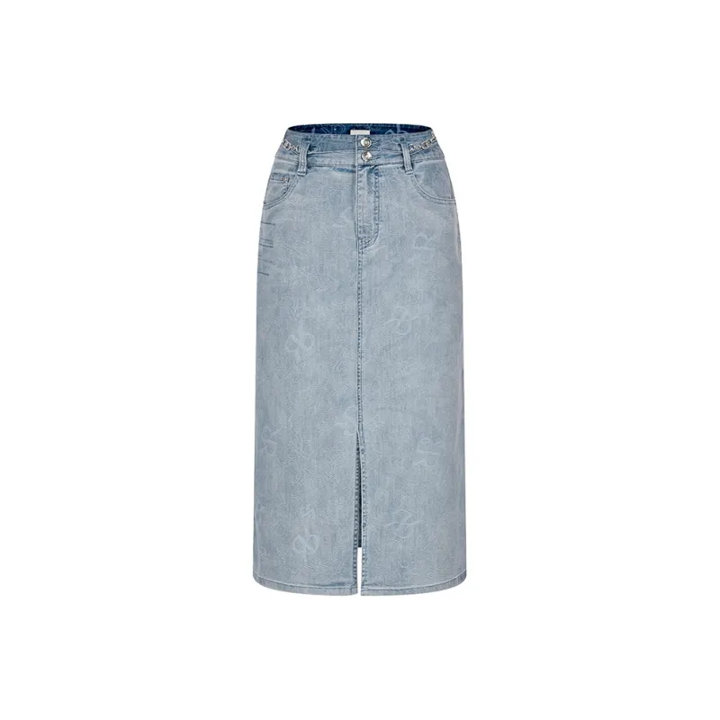 RARE Denim Long Skirt Women's Blue-0