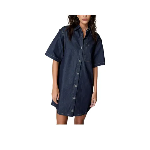 NASTY GAL Indigo Denim Shirt Dress Short-Sleeved Dresses Women's Indigo