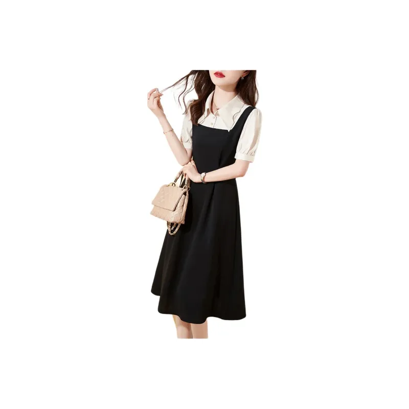 Mo Han Yi Mei Short Sleeved Dresses Women's Black-0