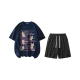 Two-Piece Set (Navy Blue Top+Black Pants)