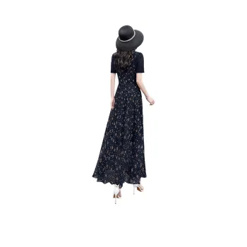 Cypress House Short Sleeved Dress Women's Black With Floral