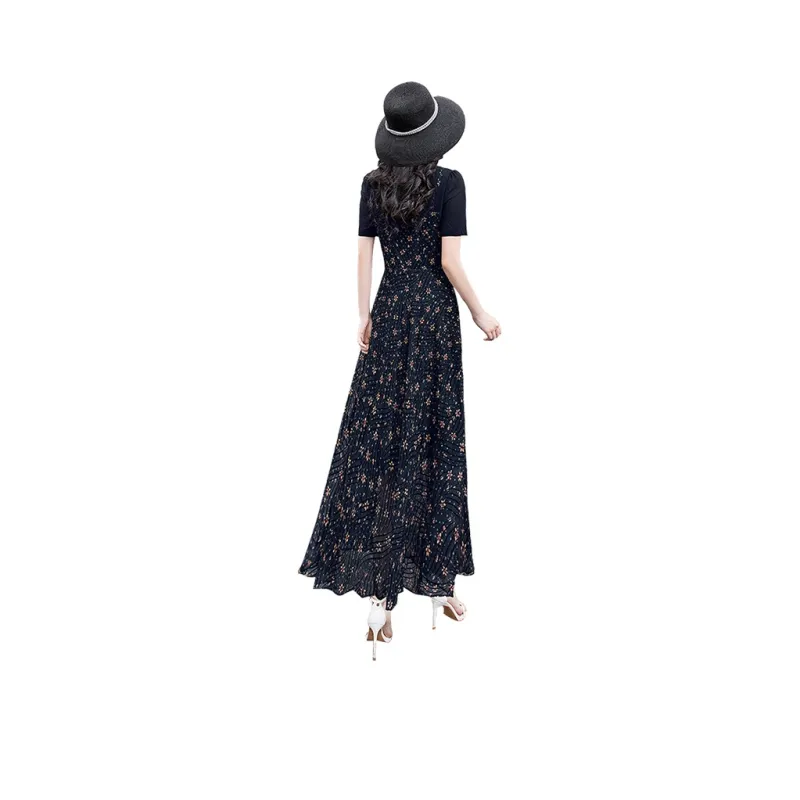 Cypress House Short Sleeved Dress Women's Black With Floral-0