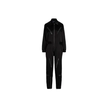 Polo Ralph Lauren Double-Faced Zip-Front Flight Suit Jumpsuit Women's Black