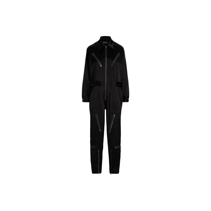 Polo Ralph Lauren Double-Faced Zip-Front Flight Suit Jumpsuit Women's Black-0