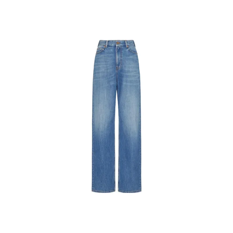 Valentino Logo Patch Wide Leg Jeans-0