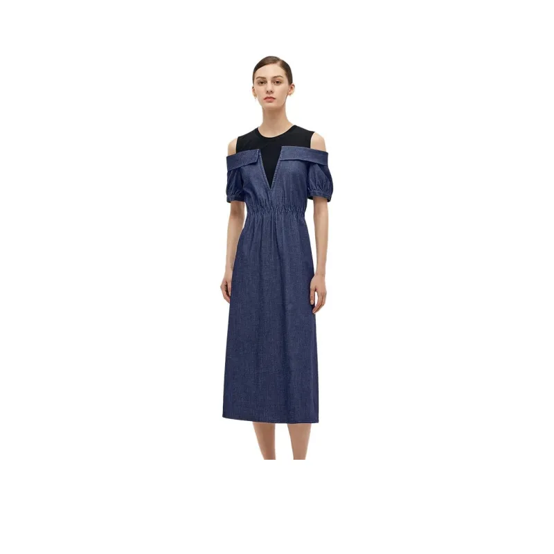 GOELIA Short Sleeved Dress Women's Dark Denim Blue-0