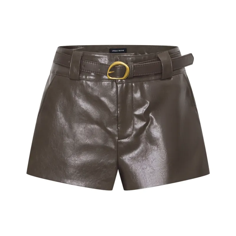 URBAN REVIVO Casual Shorts Women's Red Brown-0